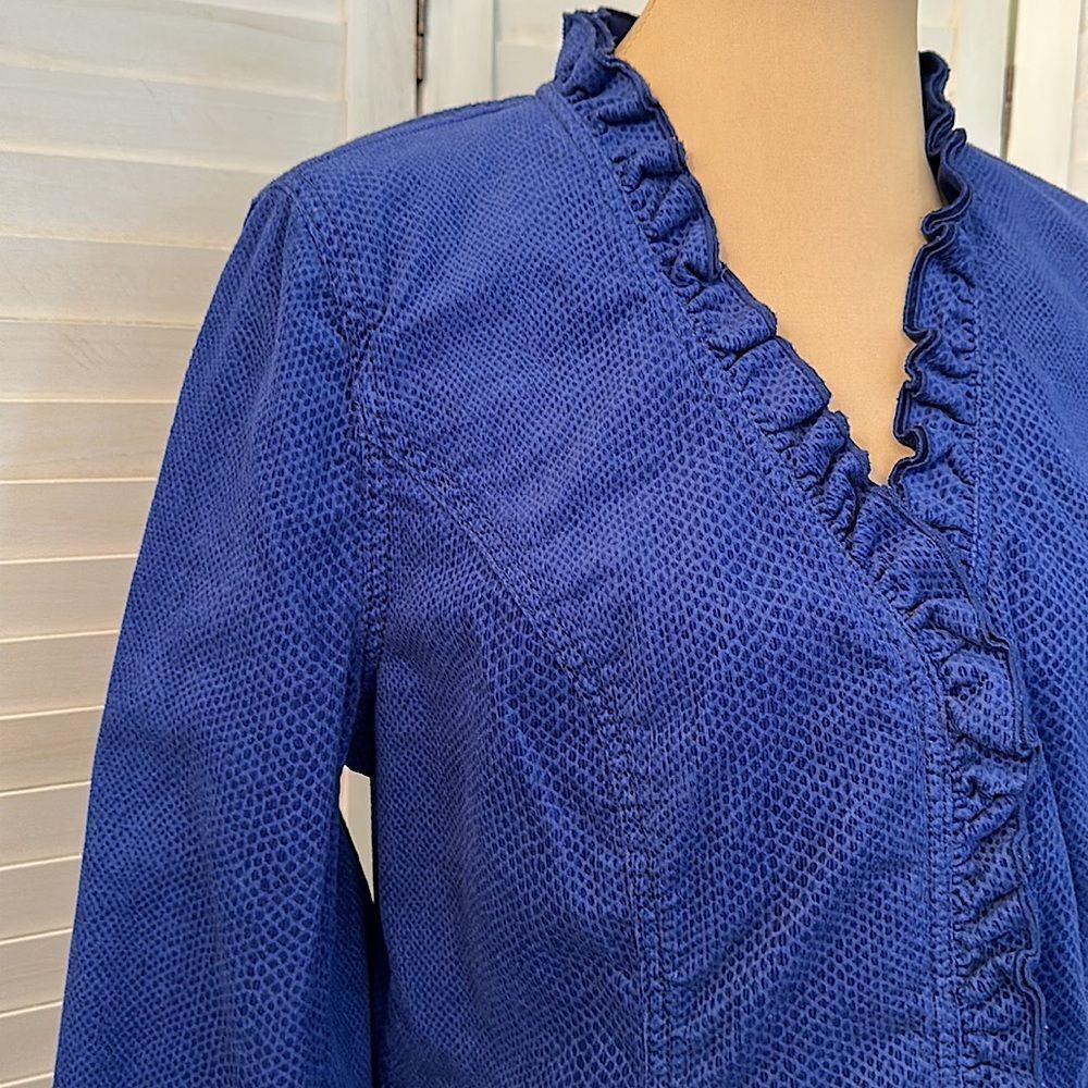 Chico's Corduroy Jacket Size 1 (8) Snake Print Stretch Ruffled - Picture 4 of 15